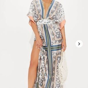 Floral Maxi Dress with Blue and Peach Accents
